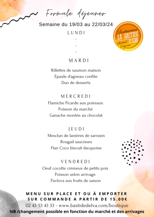La Bastide Delva Restaurant Laval Menu Du 19 Au 22 Mars
