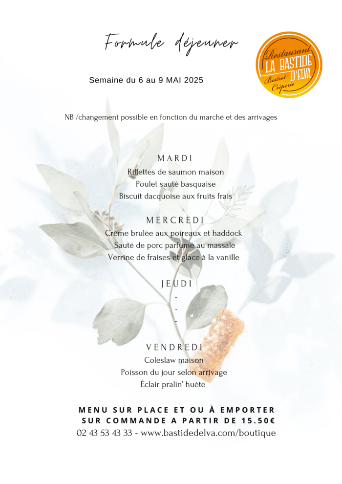 La Bastide Delva Restaurant Bistronomique En Mayenne 53 MENUS DU 6 AU 9 MAI