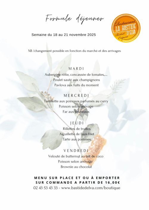 La Bastide Delva Restaurant Bistronomique En Mayenne 53 Menu Du 18 Au 21 Novembre
